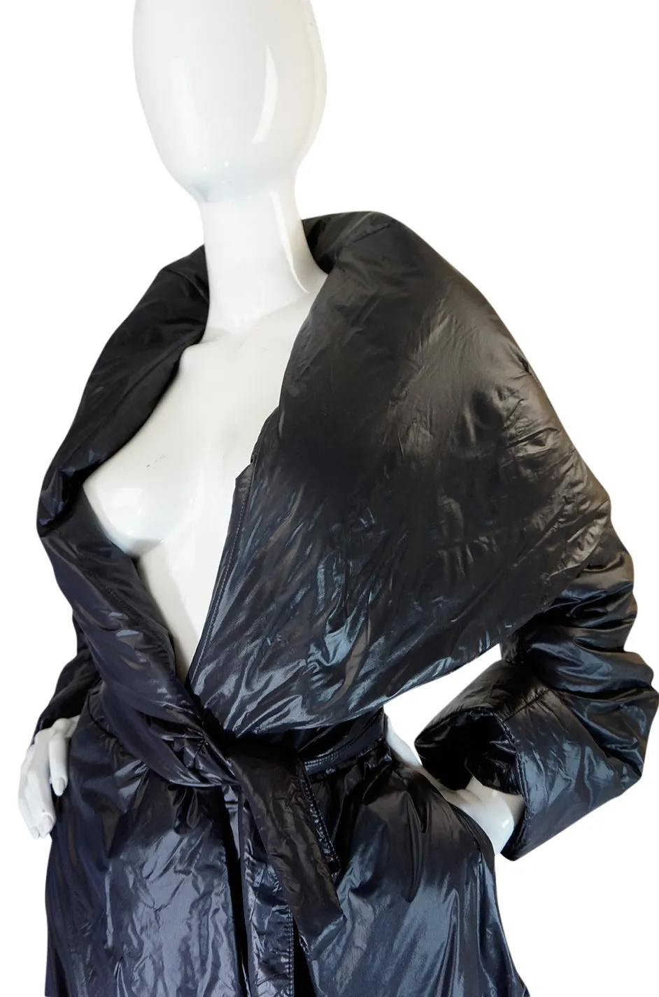 1980s OMO Norma Kamali Black Sleeping Bag Coat with Hood
