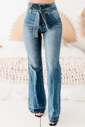 Ari Tie Waist Flared Sneak Peek Jeans (Medium)