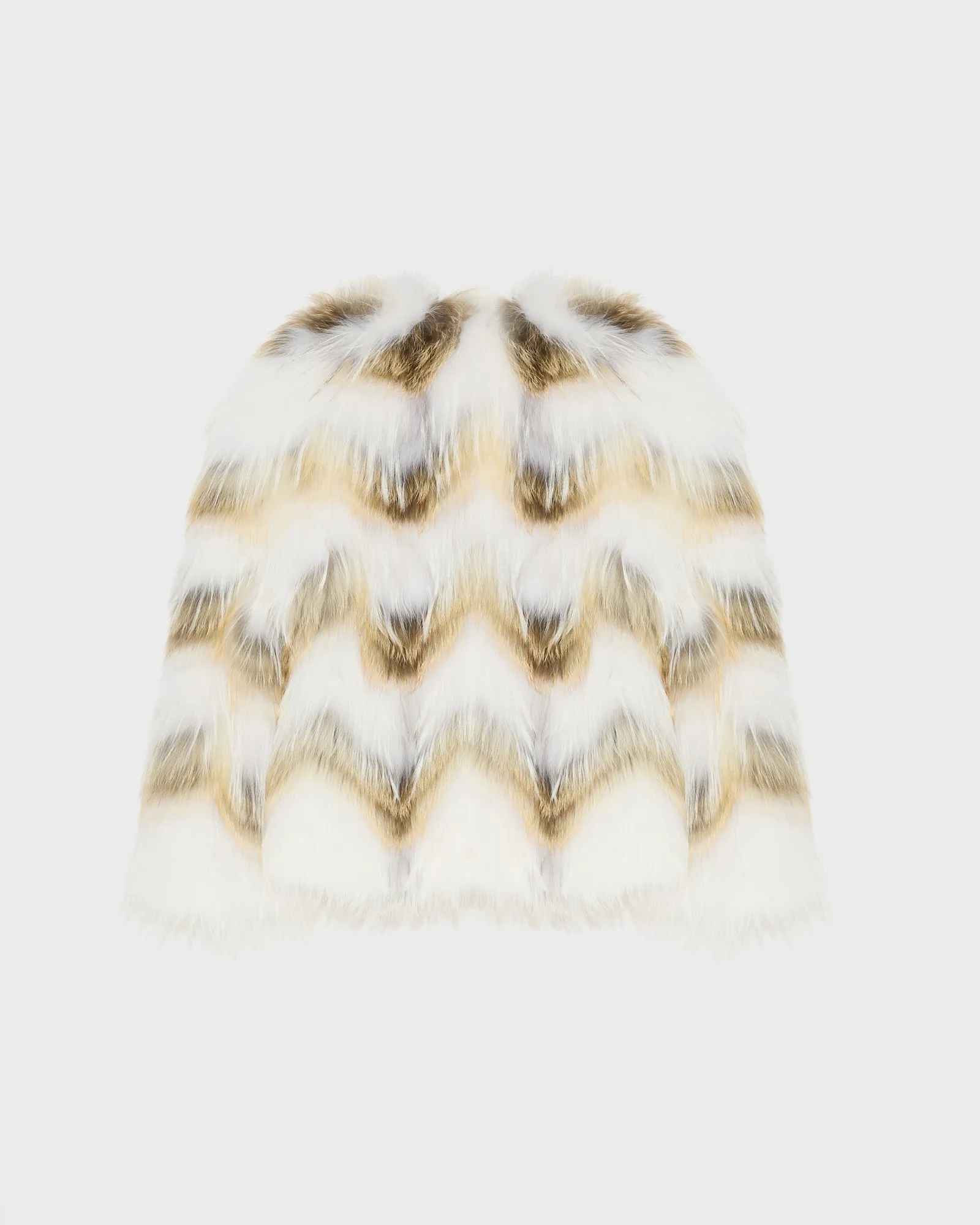 Belted cardigan in merino knit and fox fur