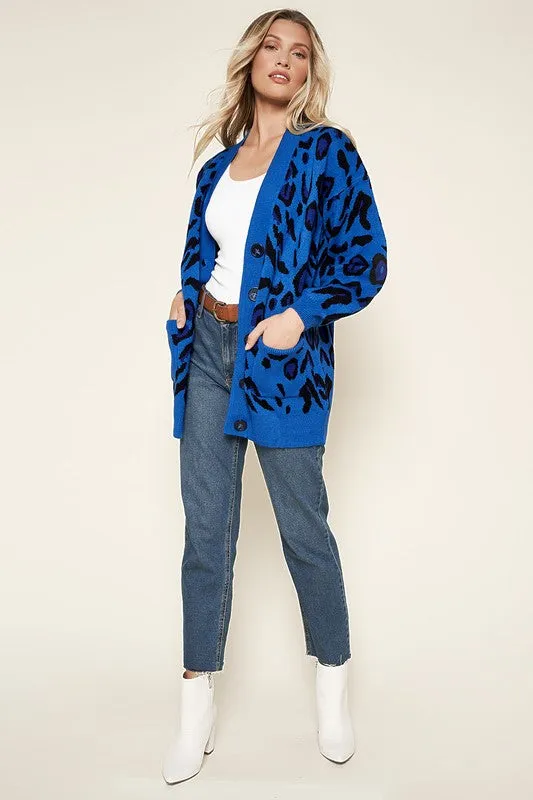 Blue Charmed Blue Leopard Cardigan