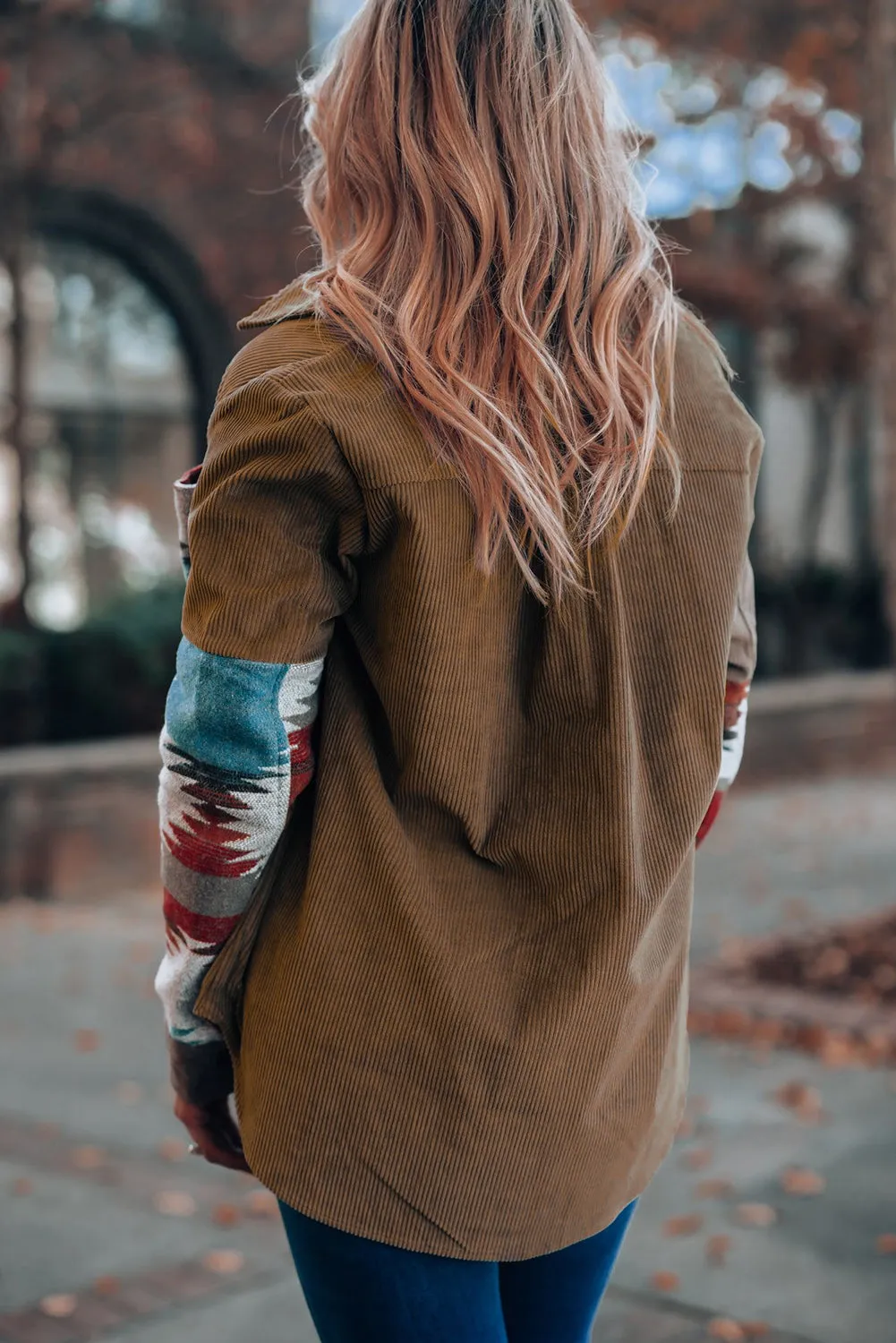 Brown Aztec Pattern Corduroy Shacket