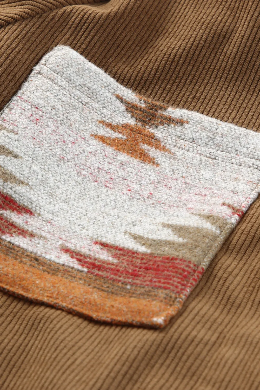 Brown Aztec Pattern Corduroy Shacket