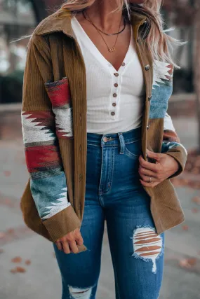 Brown Aztec Pattern Corduroy Shacket