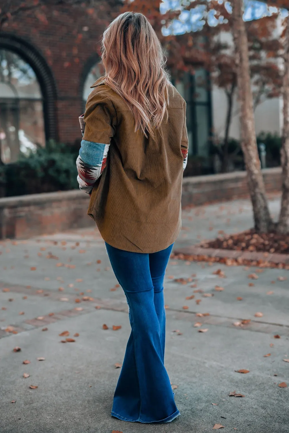 Brown Aztec Pattern Corduroy Shacket