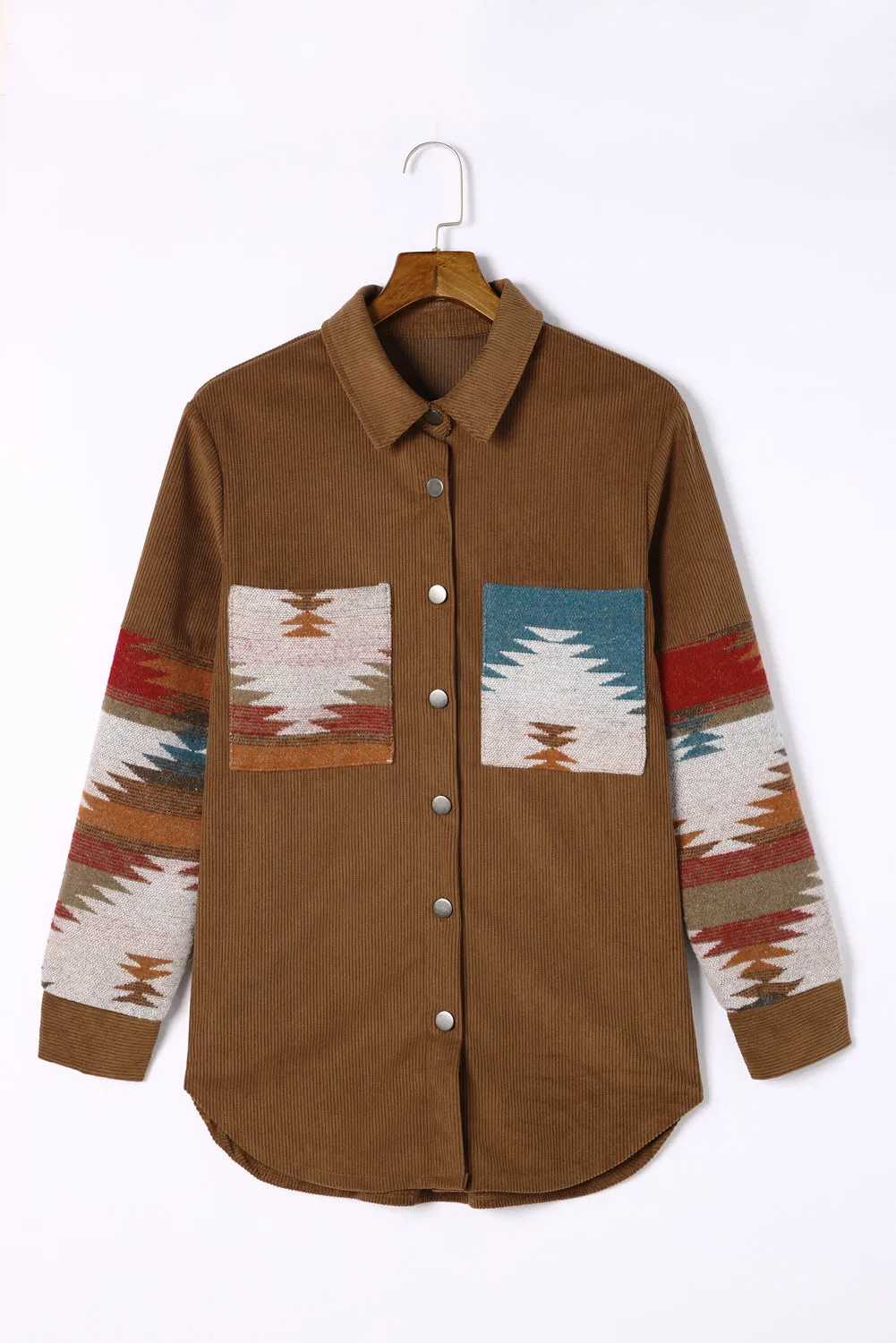 Brown Aztec Pattern Corduroy Shacket