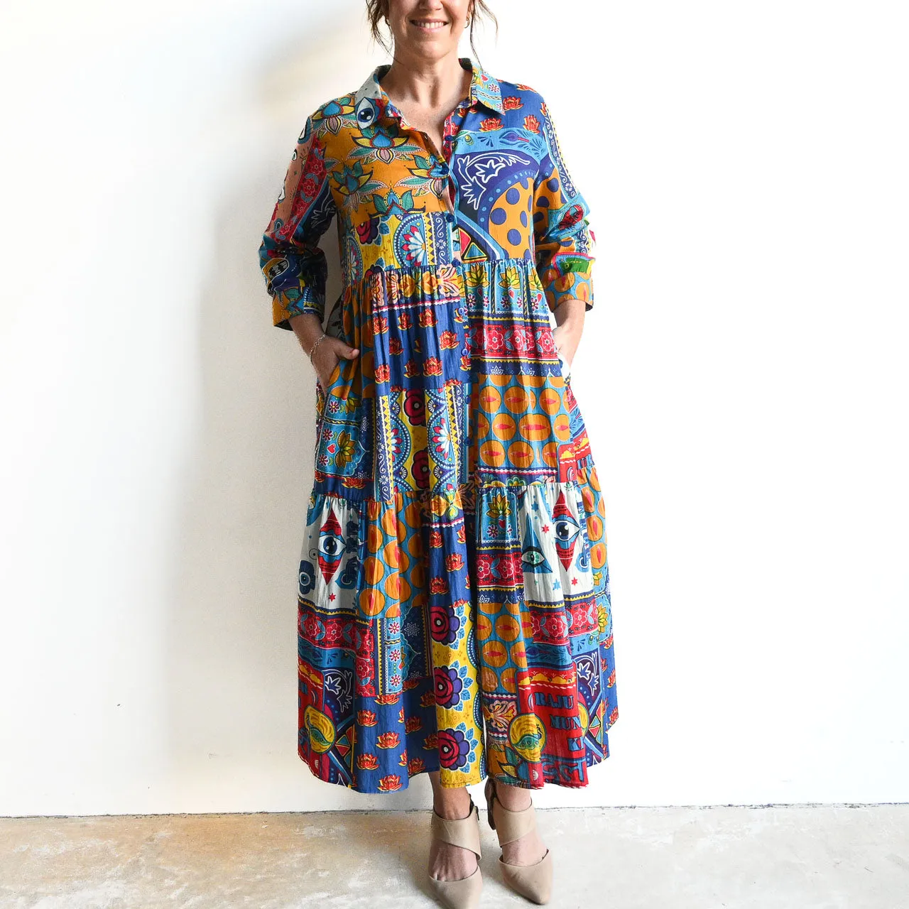 Button-Through Midi Dress by Orientique Australia - Amritsar - 30017