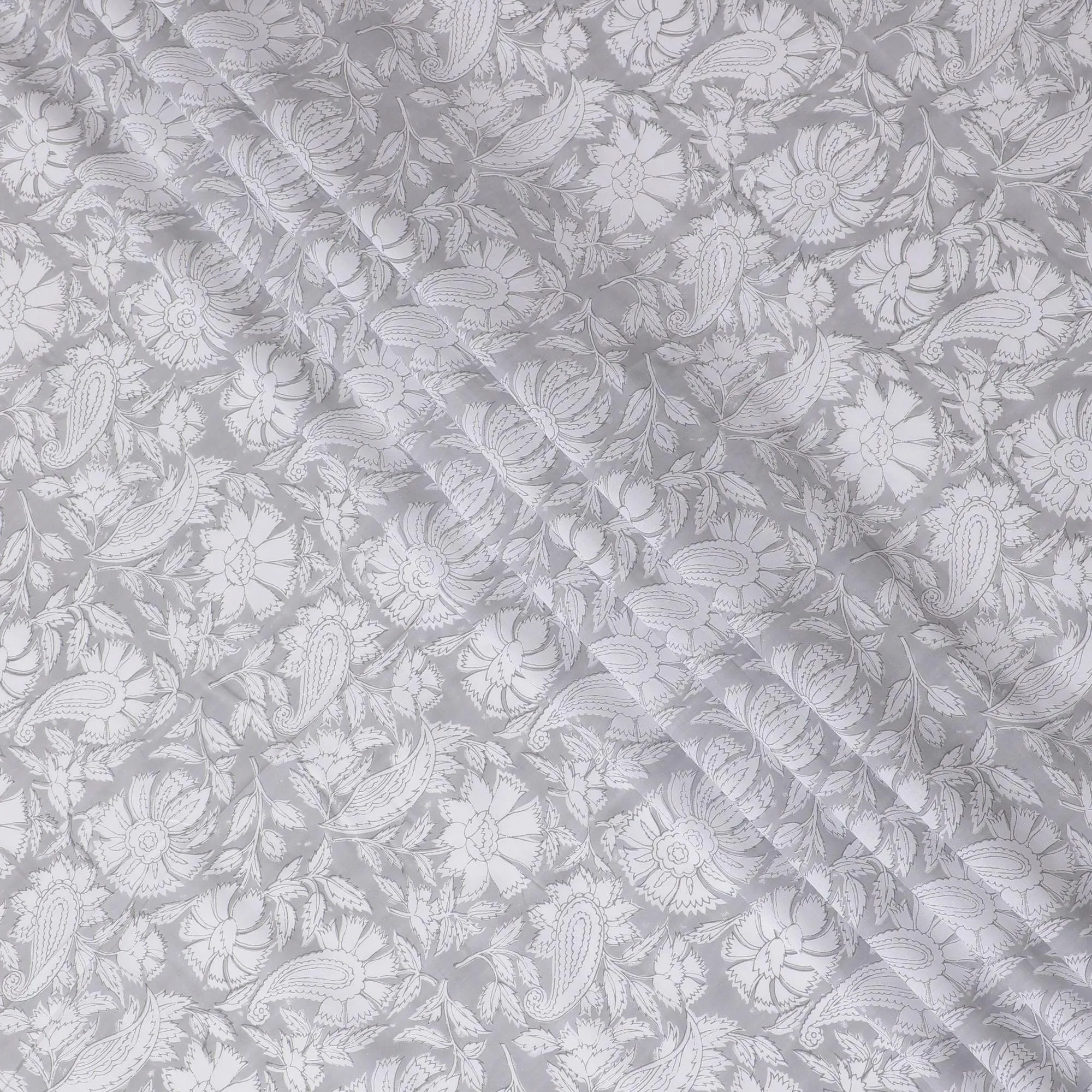 Cloud grey cotton voile fabric with white print in floral design-D14832