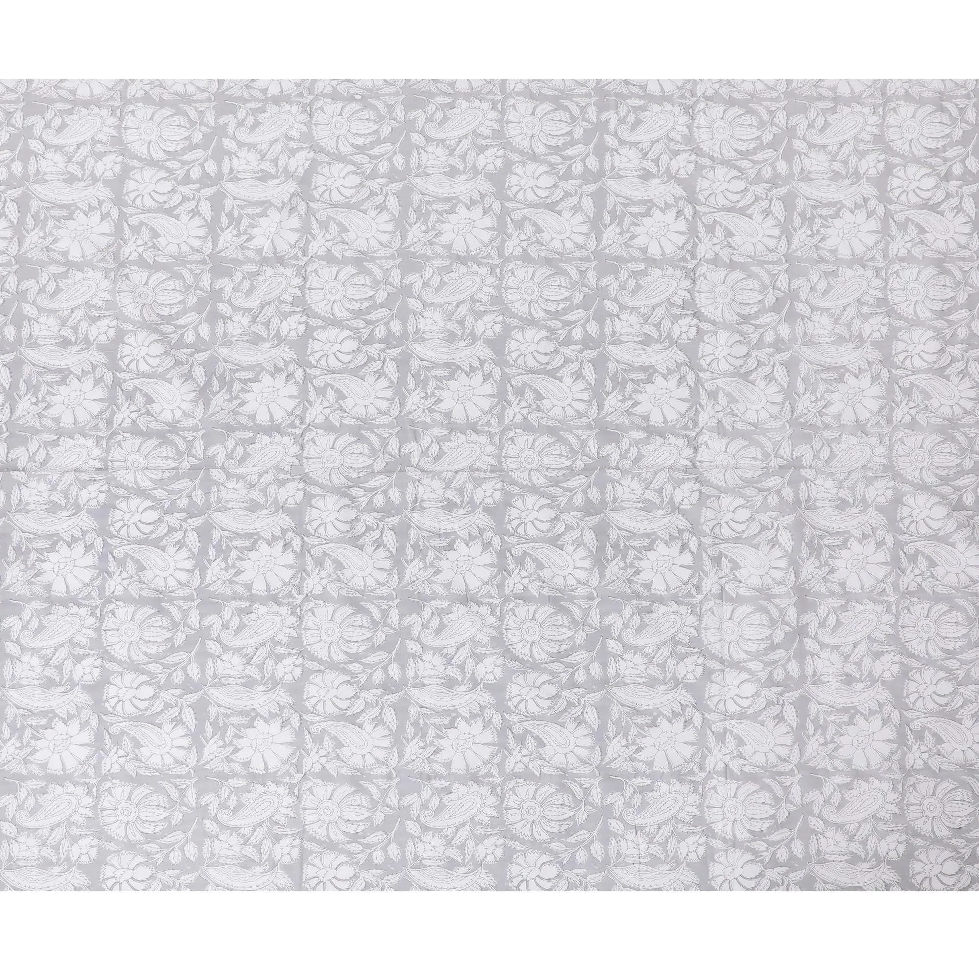 Cloud grey cotton voile fabric with white print in floral design-D14832