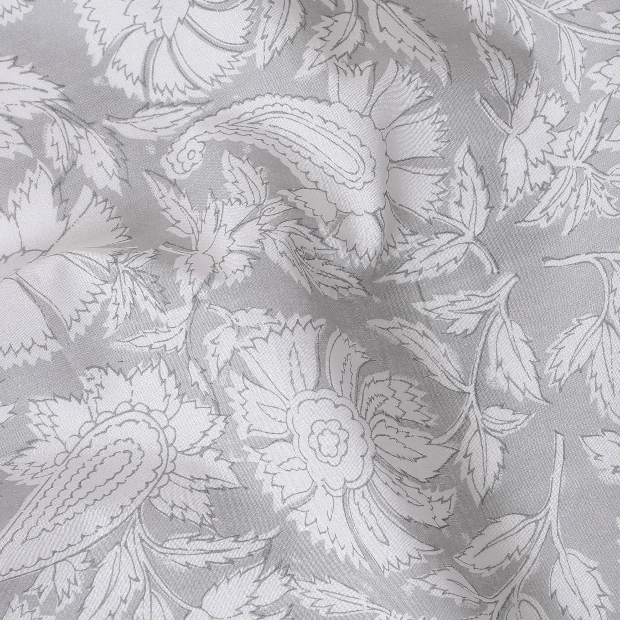 Cloud grey cotton voile fabric with white print in floral design-D14832