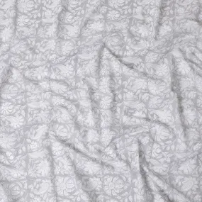 Cloud grey cotton voile fabric with white print in floral design-D14832