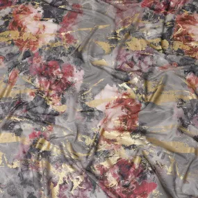 Cloud grey Premium Pure Italian cotton voile fabric with multicolor print having golden foil in abstract design-D15713