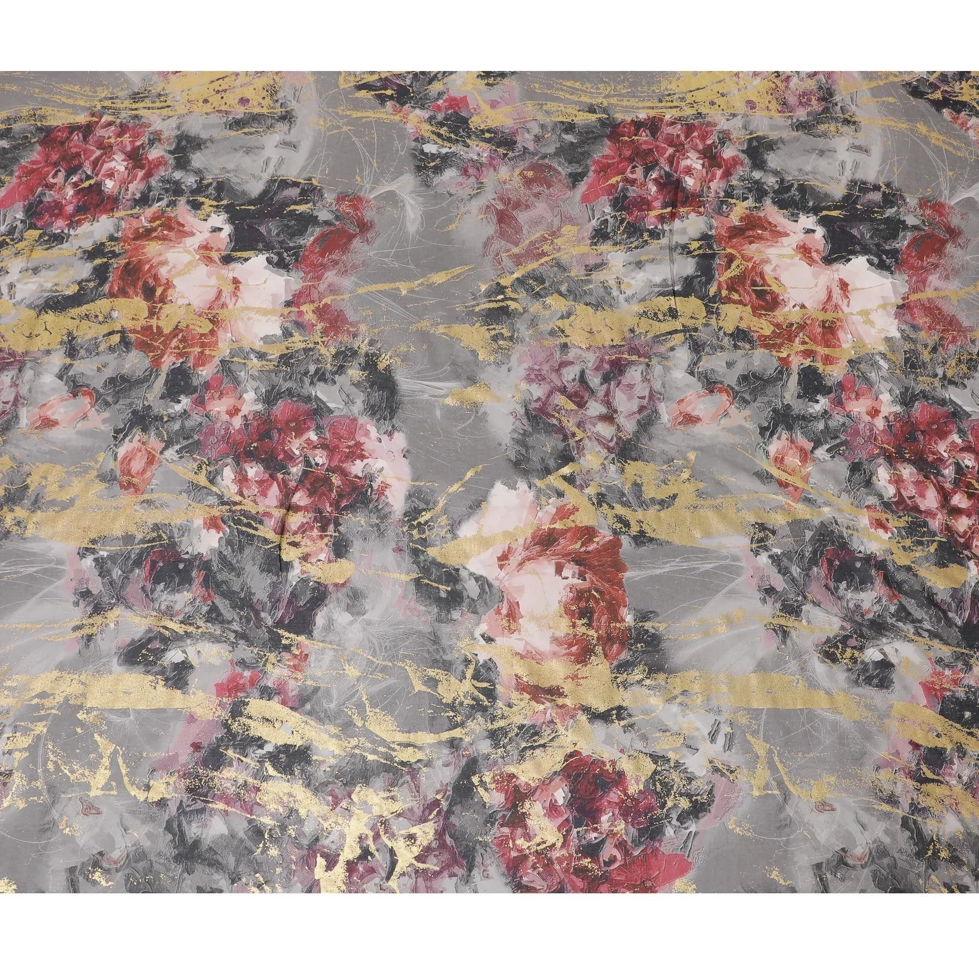 Cloud grey Premium Pure Italian cotton voile fabric with multicolor print having golden foil in abstract design-D15713