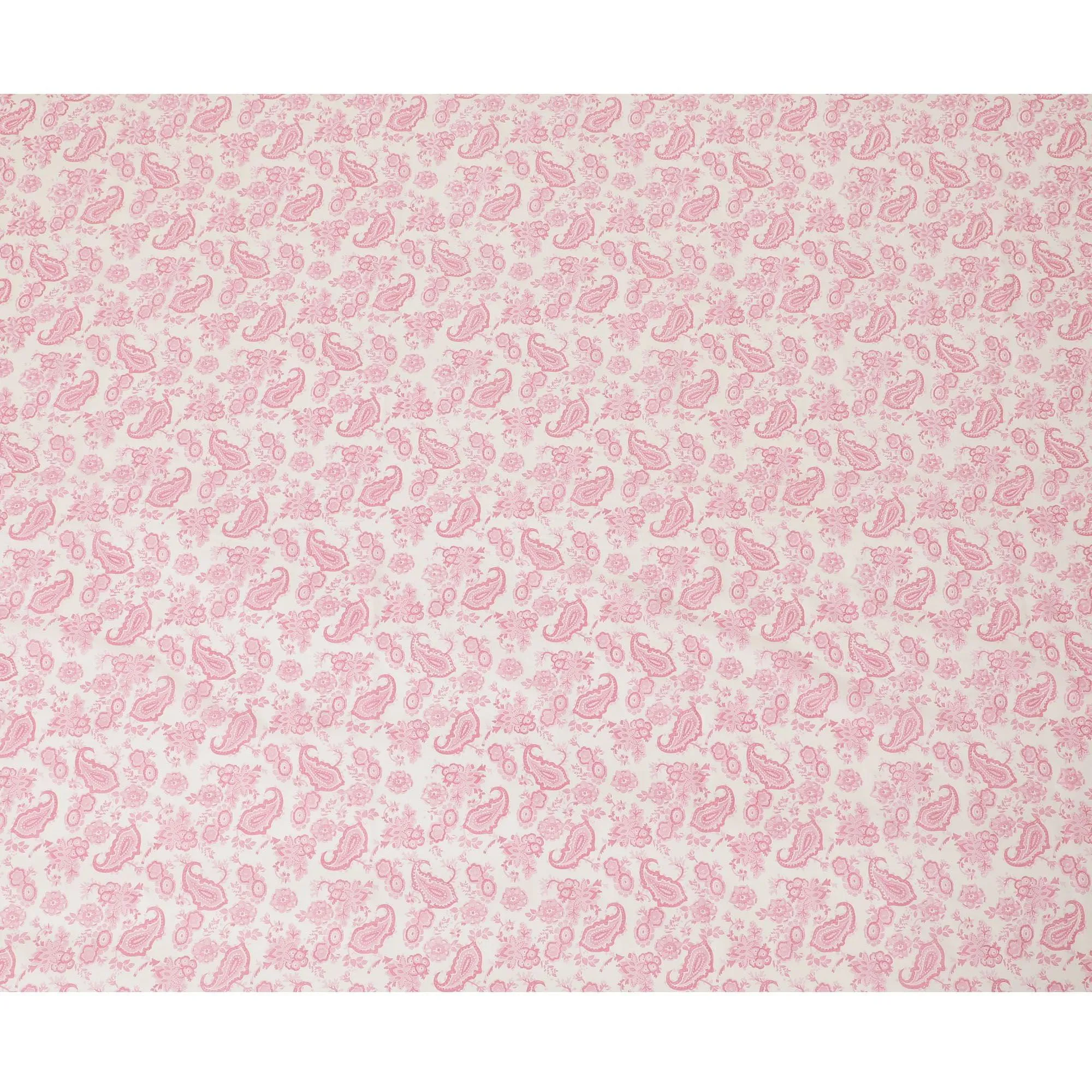 Cream cotton voile fabric with baby pink print in paisley design-D16413