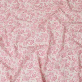 Cream cotton voile fabric with baby pink print in paisley design-D16413