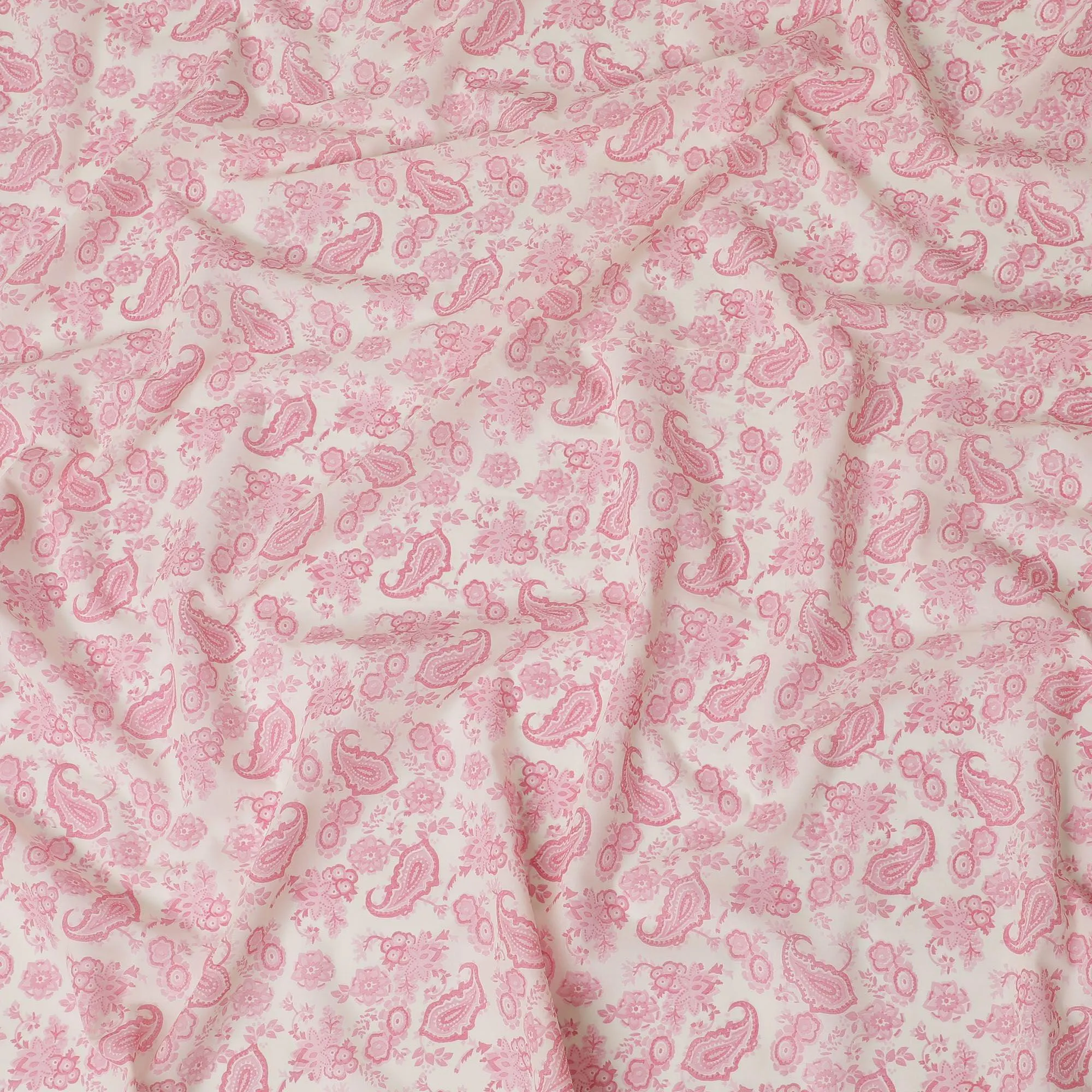 Cream cotton voile fabric with baby pink print in paisley design-D16413