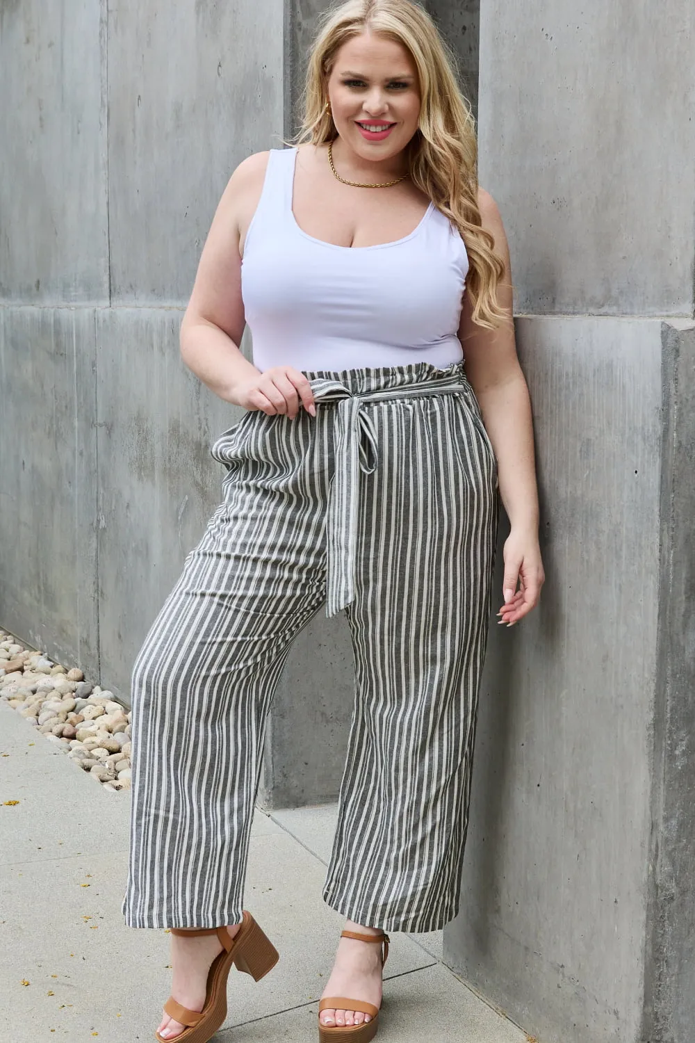 Find Your Path Paperbag Striped Culotte Pants