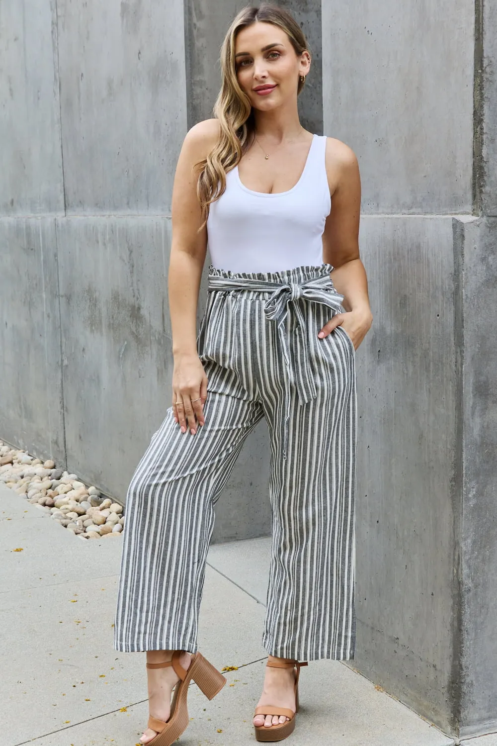 Find Your Path Paperbag Striped Culotte Pants