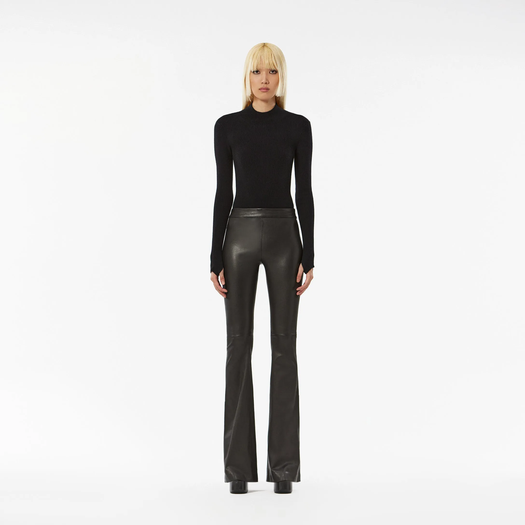FLAREED PANTS IN STRETCH LAMBSKIN