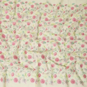 Flax yellow premium pure cotton voile fabric with same tone, baby pink and Paris green embroidery in floral design-D13637
