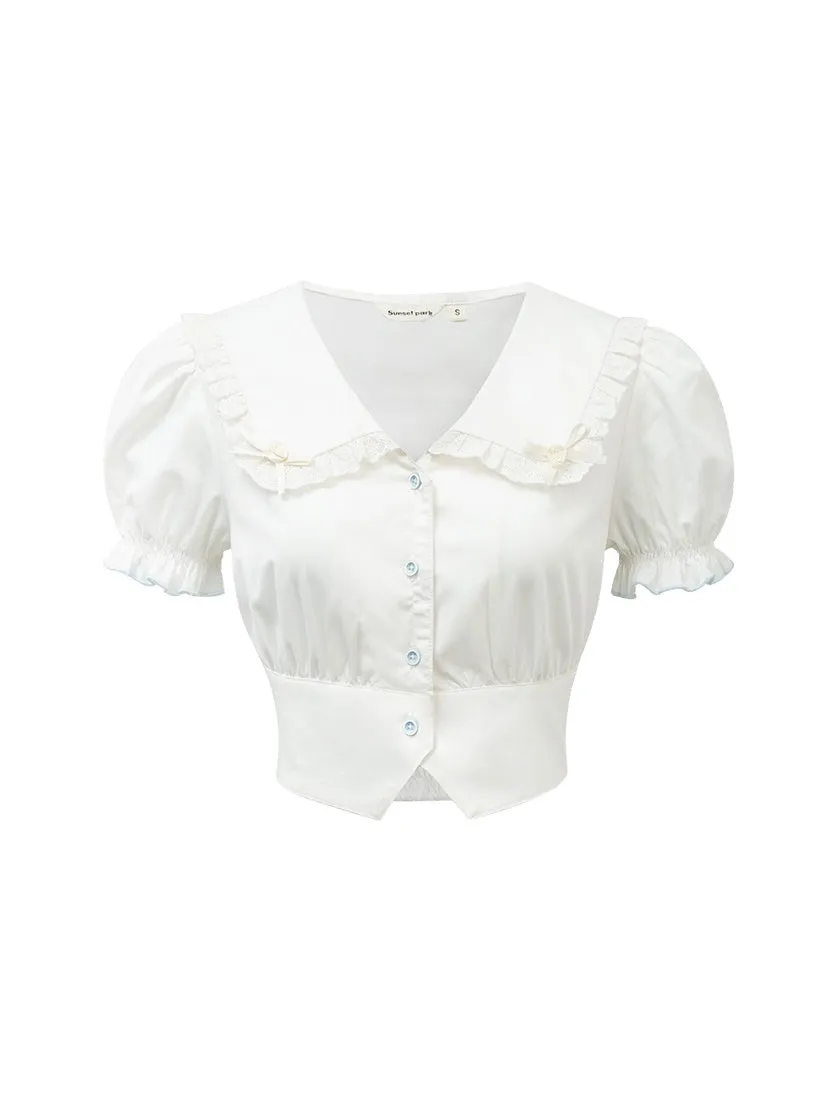 Fril Sailorl-Collar Puss-Sleeve Cute Blosue&Culottes
