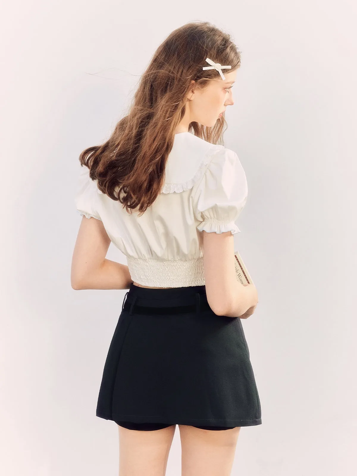 Fril Sailorl-Collar Puss-Sleeve Cute Blosue&Culottes