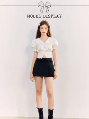 Fril Sailorl-Collar Puss-Sleeve Cute Blosue&Culottes