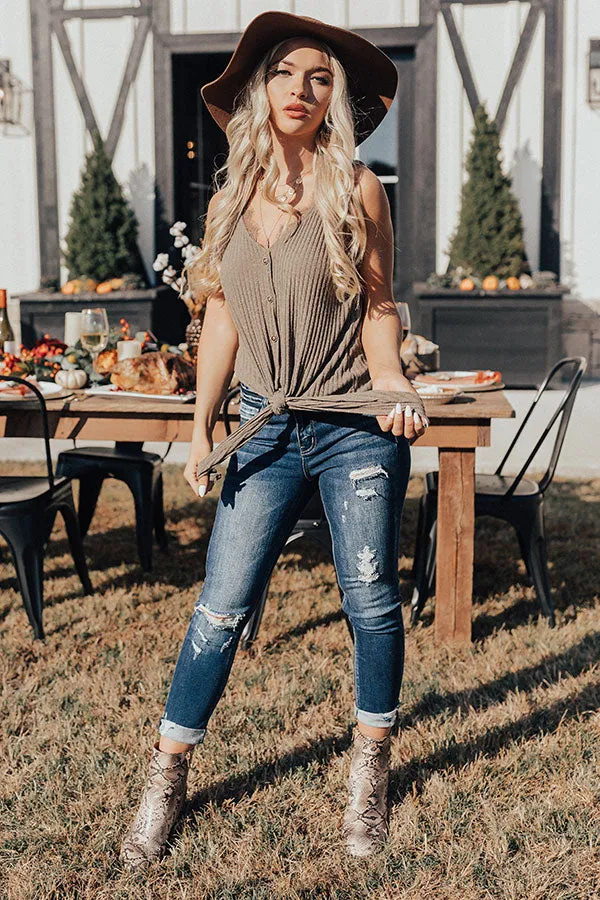 Get It Going Front Tie Tank In Martini Olive