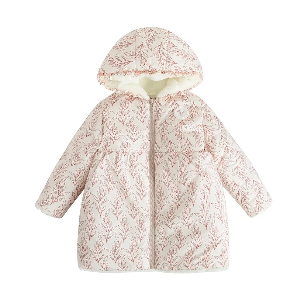 Girls White Zip Long Sleeve Coat