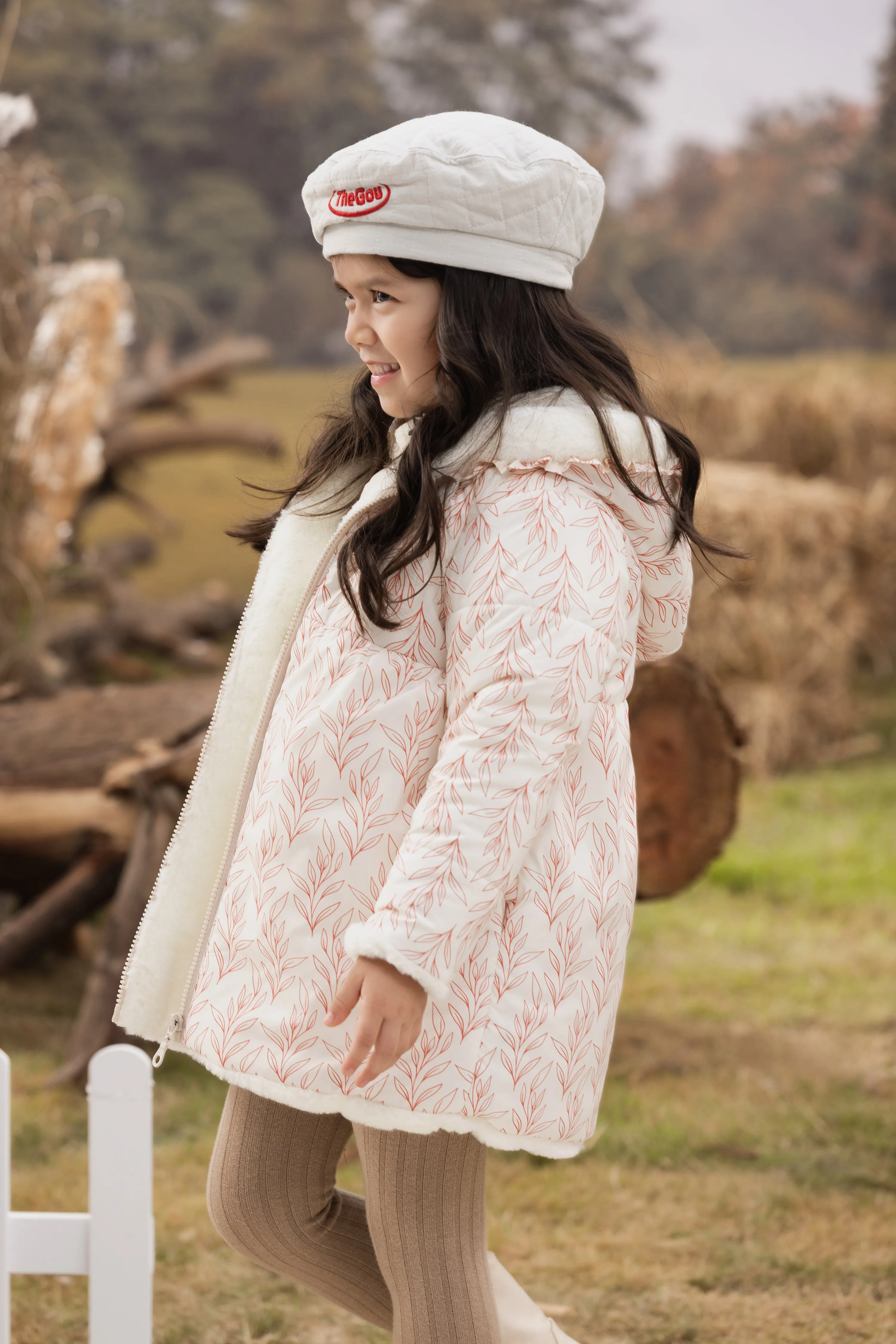 Girls White Zip Long Sleeve Coat