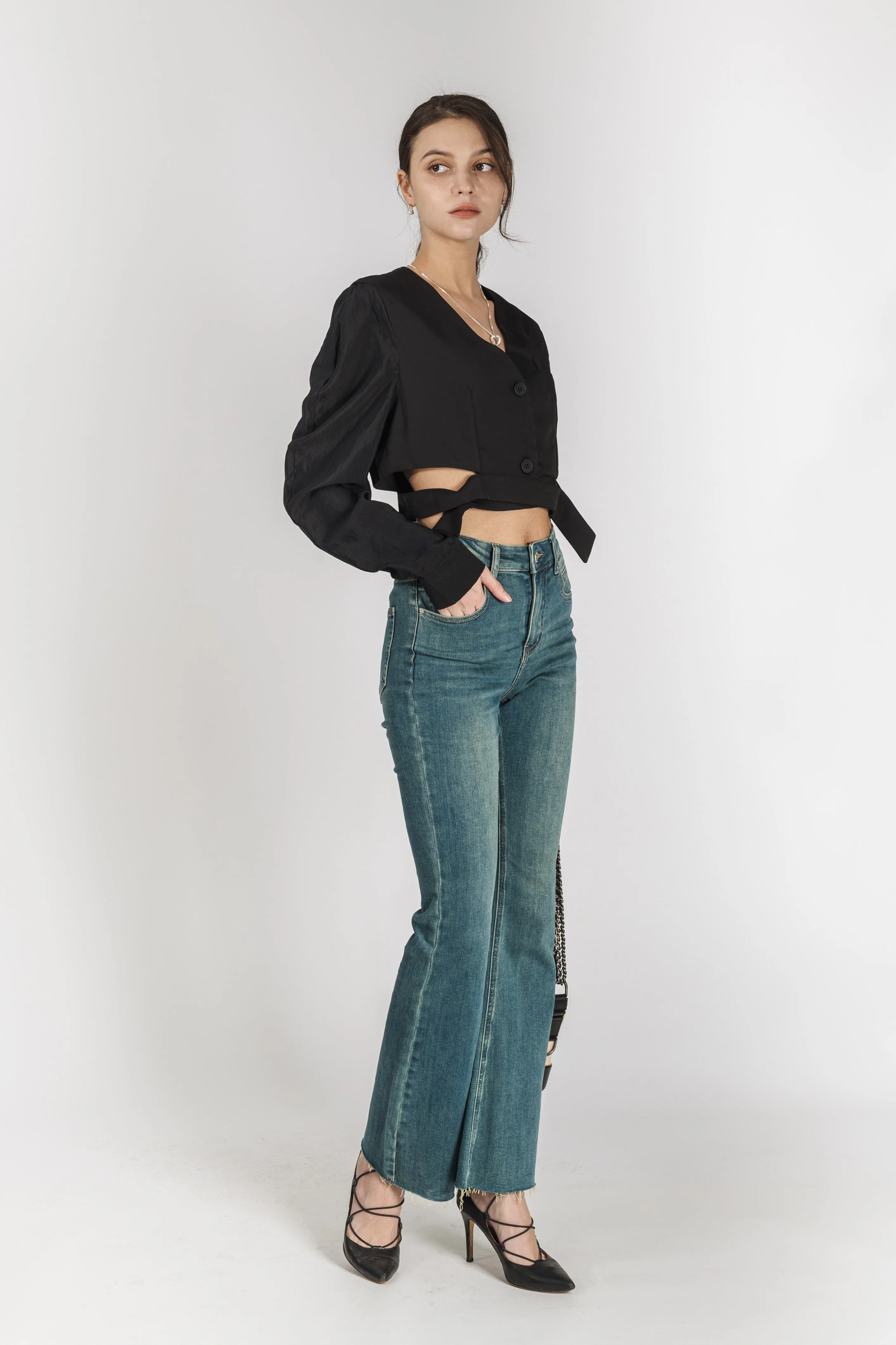 Haisley V Neck Single Breasted Crop Jacket