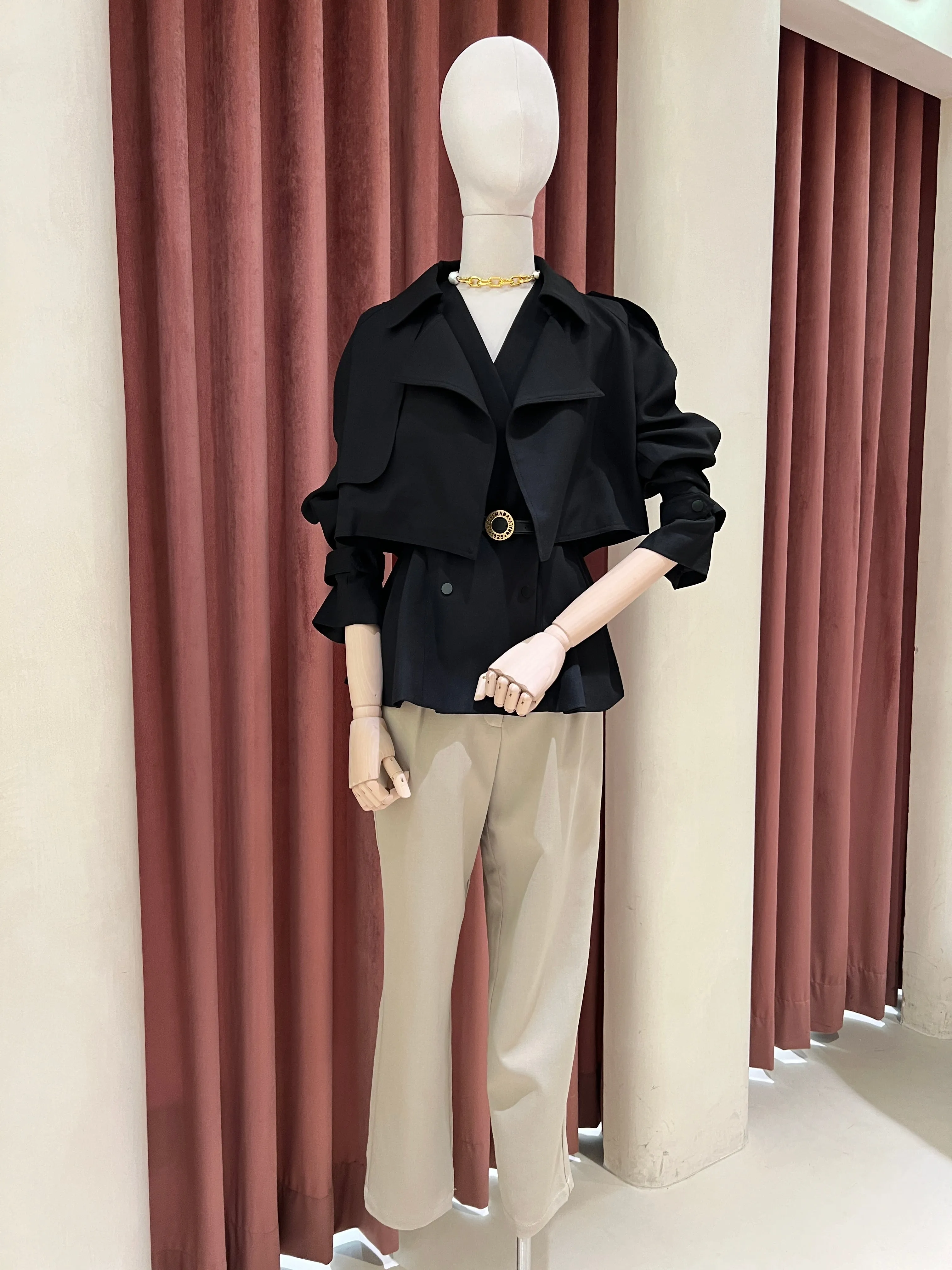 Kelserria Cropped Trench Jacket with Top Set