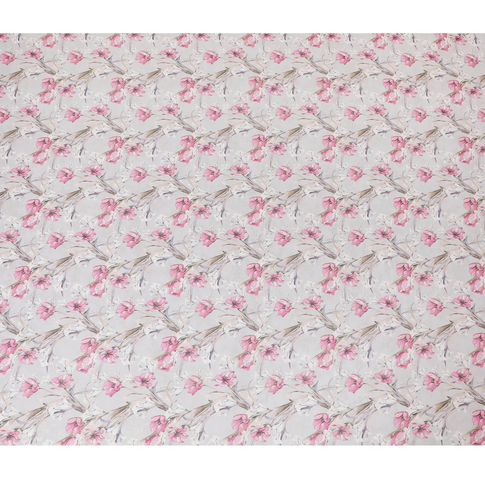 Light beige pure cotton voile fabric with multicolor print with golden foil in floral design-D16562