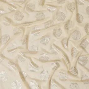 Light gold synthetic georgette fabric with same tone embroidery having gold foil printed in floral design-D12229