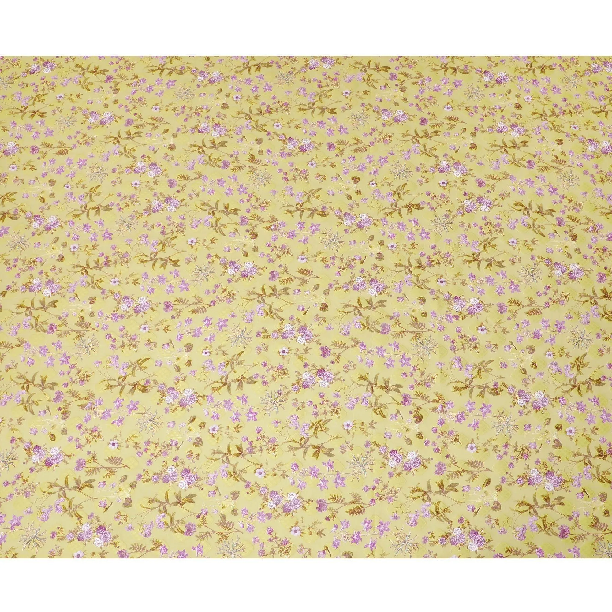 Light moss green Swiss cotton voile fabric with same tone jacquard having lavender, olive green and  magenta brown print in floral design-D6381
