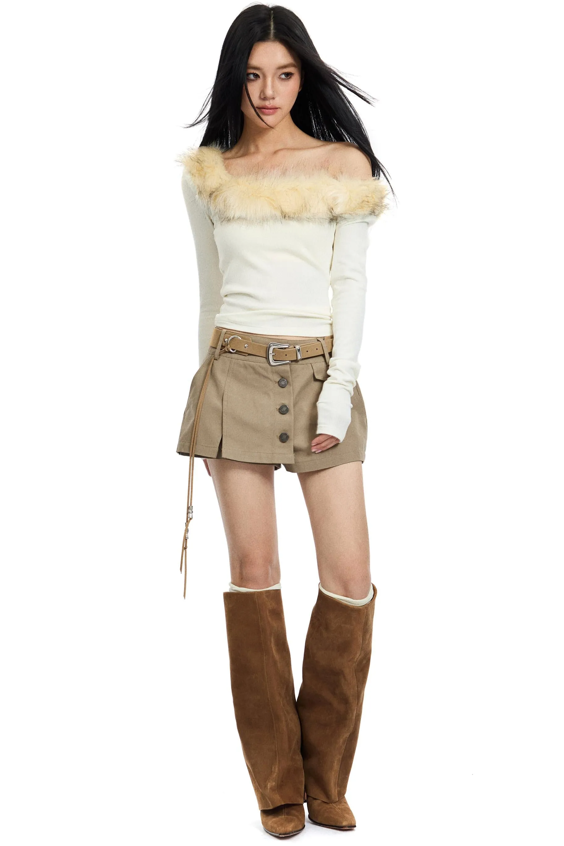 Low-Rise Wide-Leg Cargo Culottes Skirt