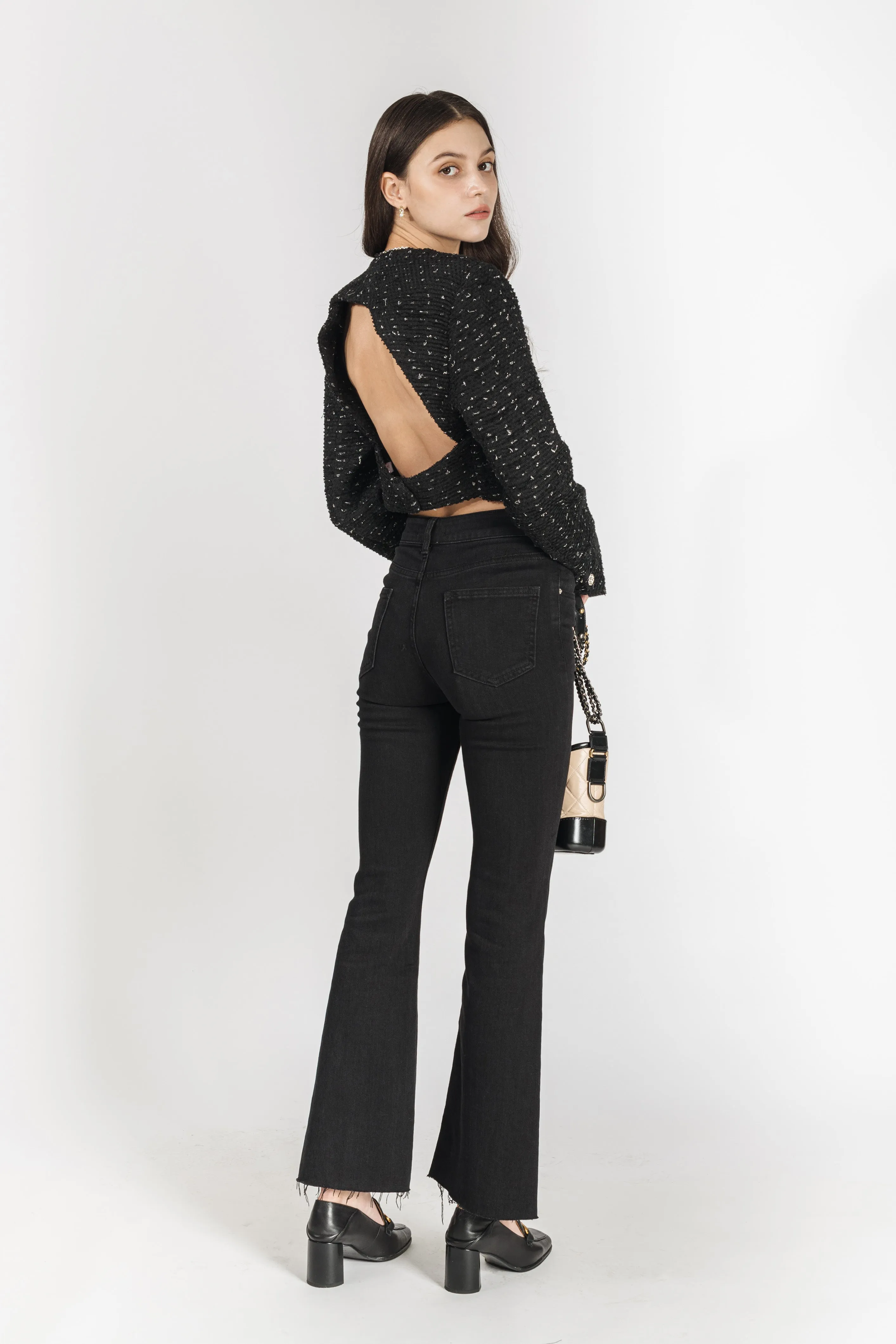 Luna Open-Back Tweed Cropped Jacket