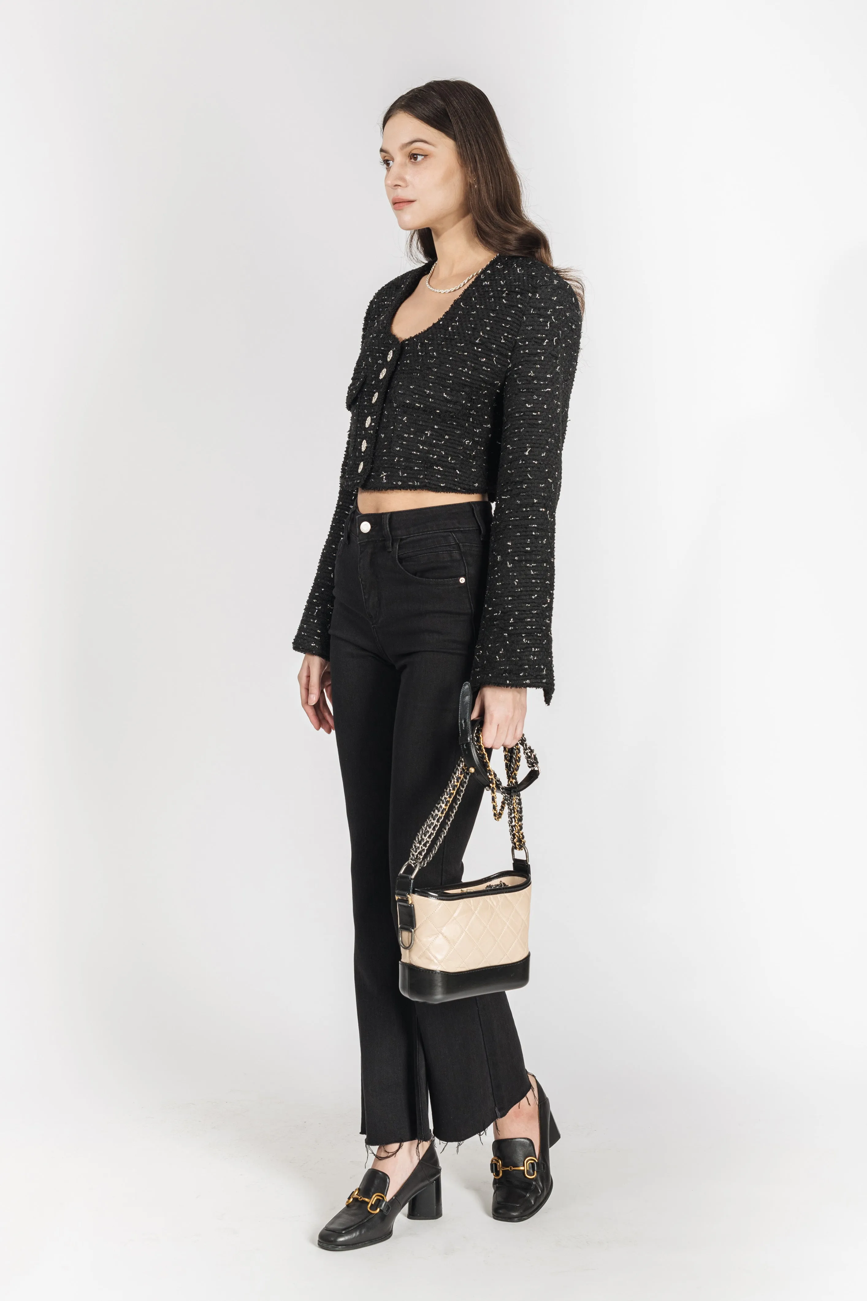 Luna Open-Back Tweed Cropped Jacket