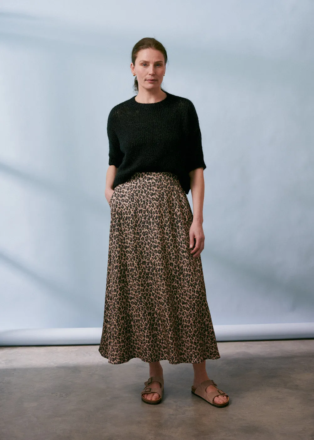 MARTHA LEOPARD PRINT SATIN SKIRT