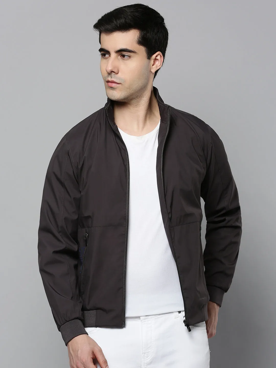 Men Grey Solid Western Jacket