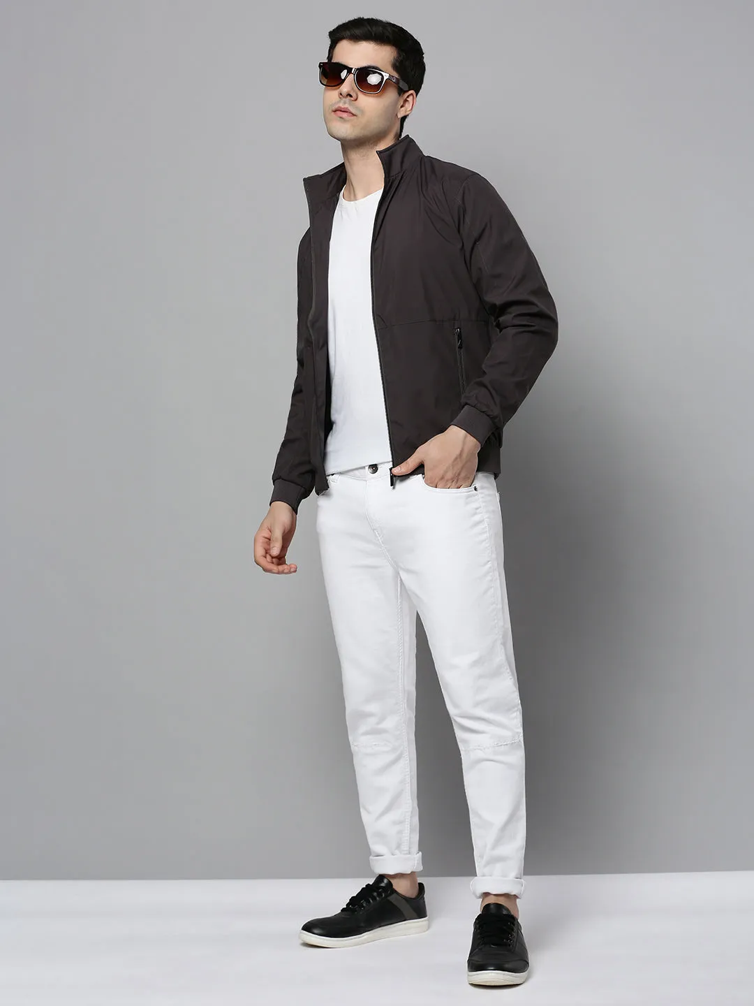 Men Grey Solid Western Jacket