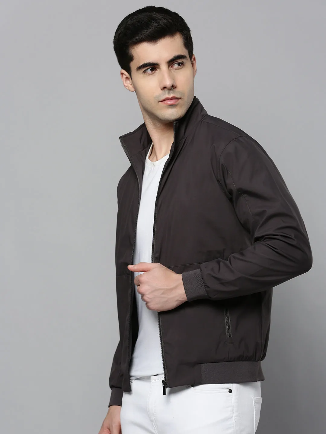 Men Grey Solid Western Jacket