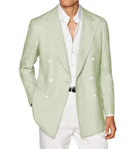 Men's Linen Fashion Notch Lapel Double Breasted Solid Blazer