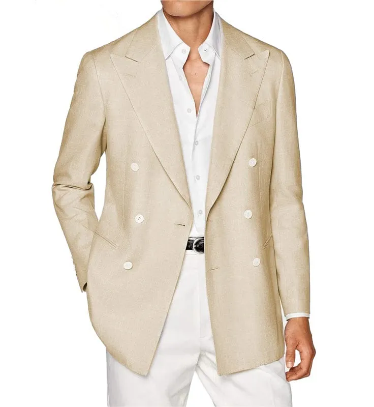 Men's Linen Fashion Notch Lapel Double Breasted Solid Blazer