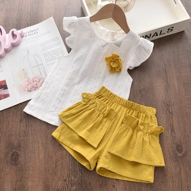 Mqtime Girls Clothing Sets Summer Kids Clothes Striped Suspender Skirt and Culottes 2PCS Set Children Clothing