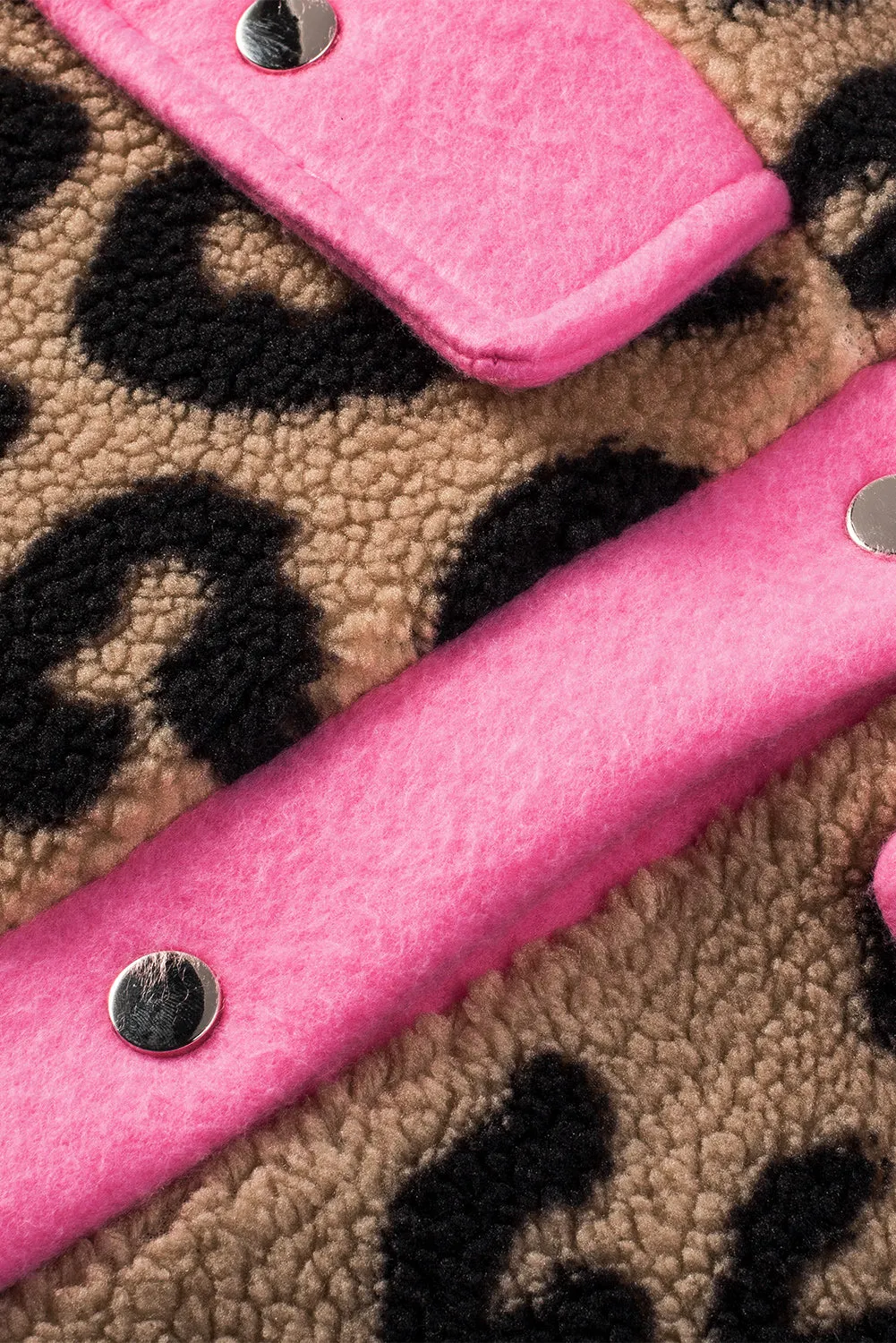 Pink Leopard Print Teddy Shacket
