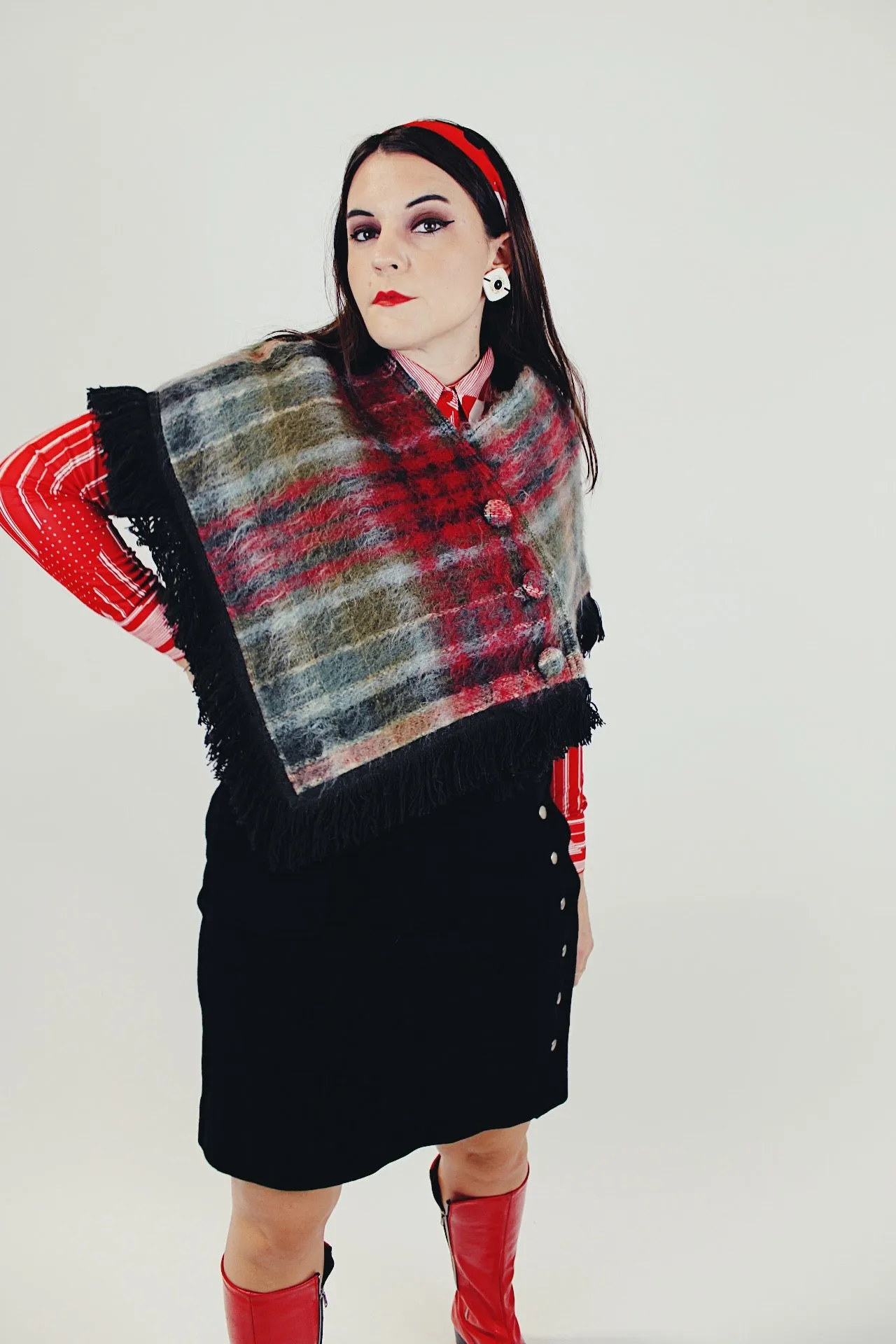 Plaid Mohair Poncho