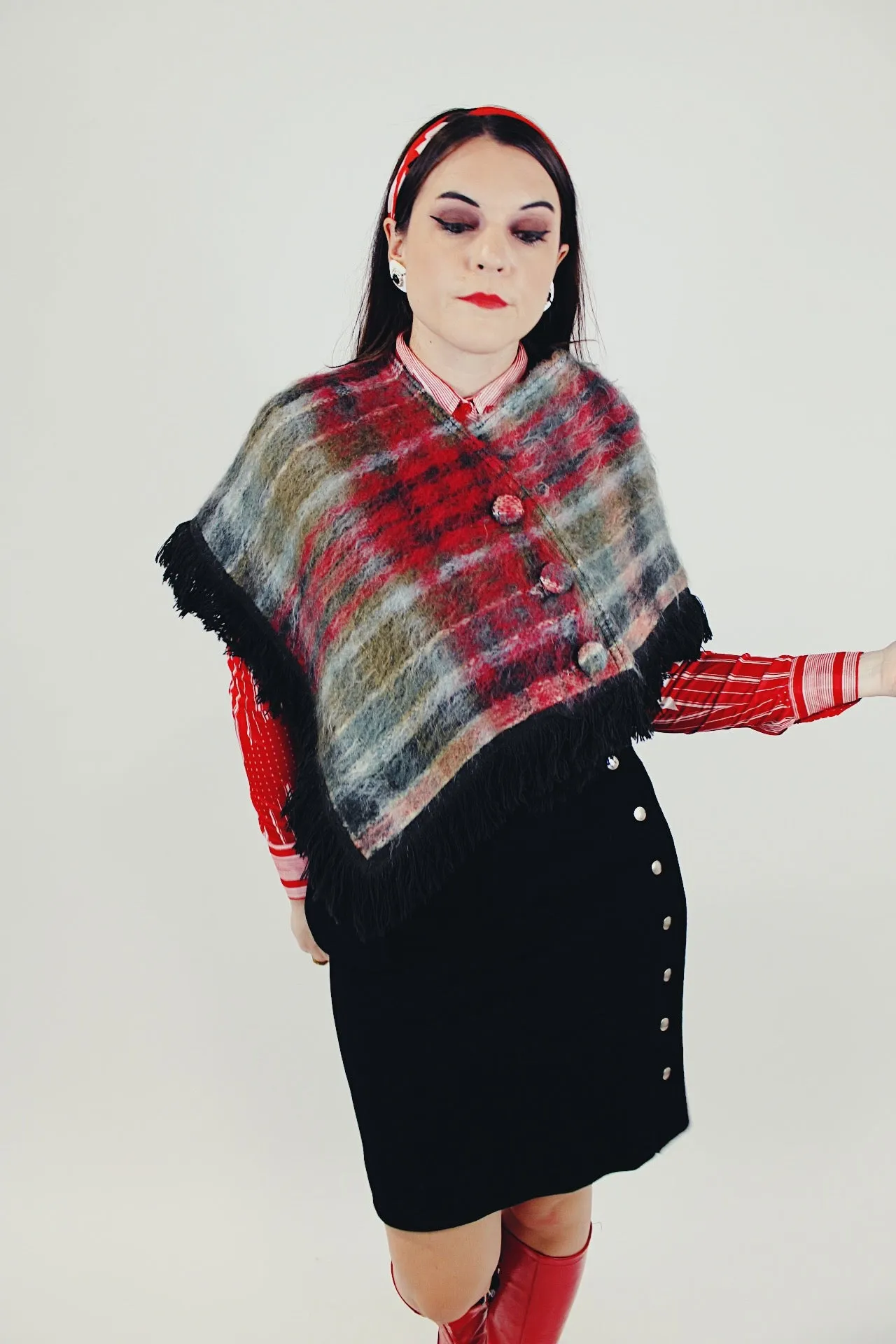 Plaid Mohair Poncho