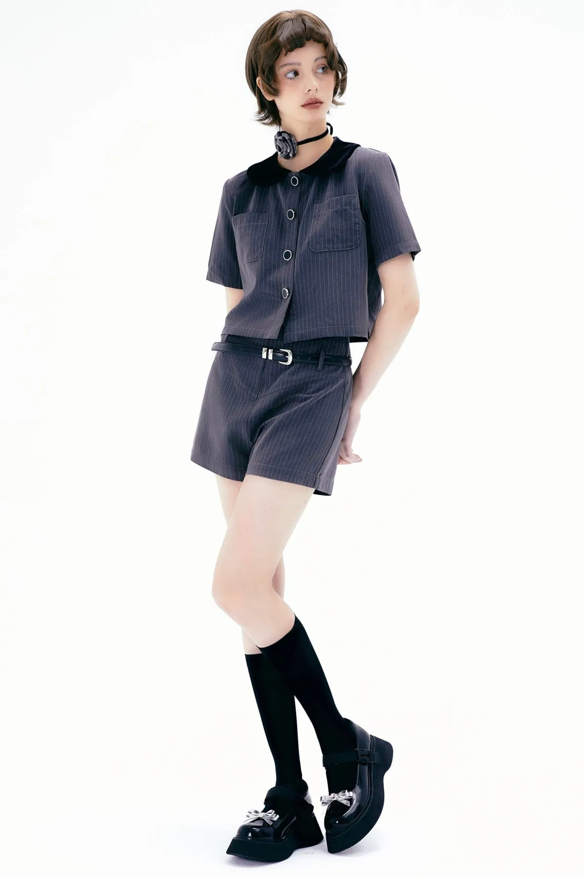 Stripe Casual Suit Wrap Shirt＆Culottes