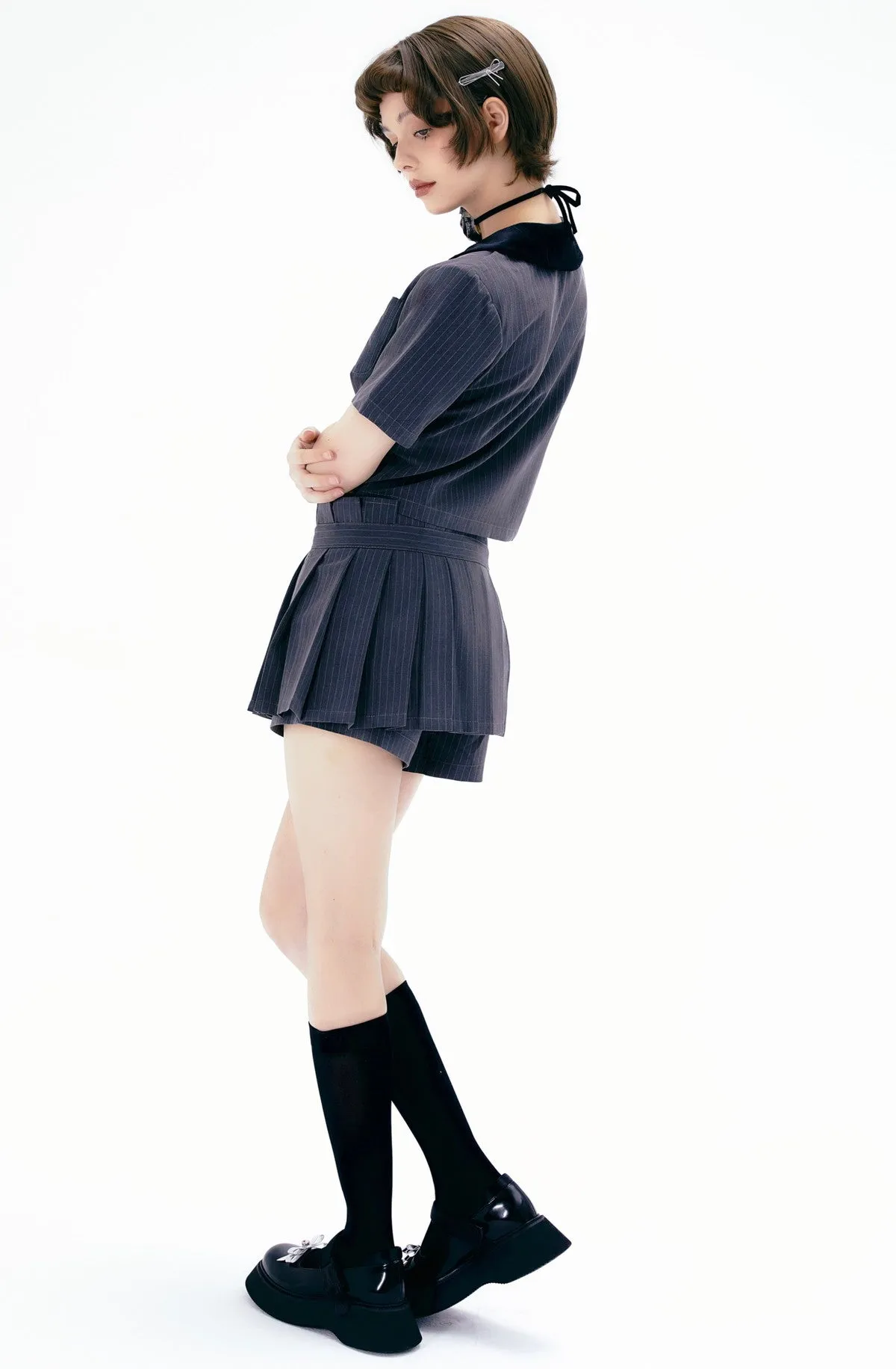 Stripe Casual Suit Wrap Shirt＆Culottes