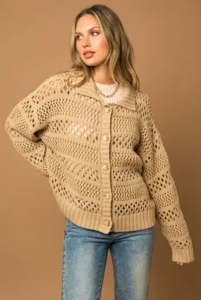 Taupe Collared Button Down Cardigan